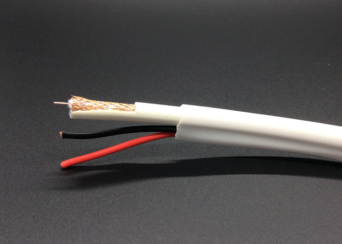 Video CCTV RG59 Cable With Power White PVC Round Cover Copper Conductor