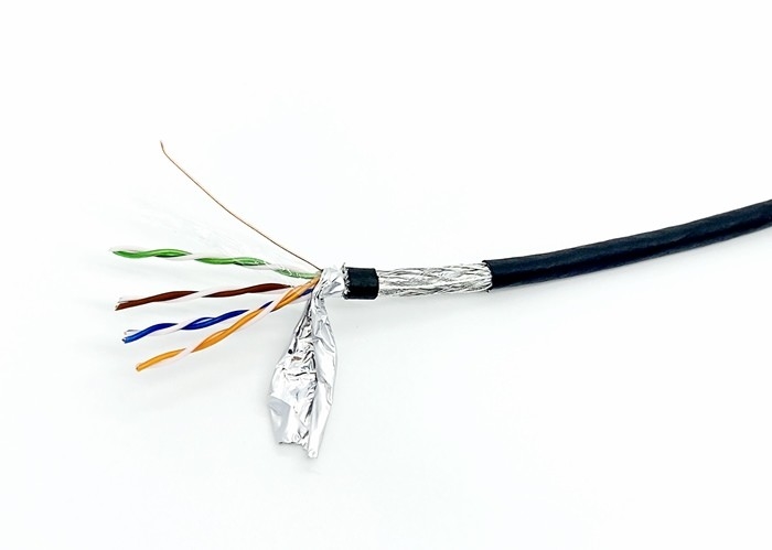 Outdoor UV-PE Jacket SFTP Bulk CAT5E Cable AL-Mg Braiding Shielded Without Jelly